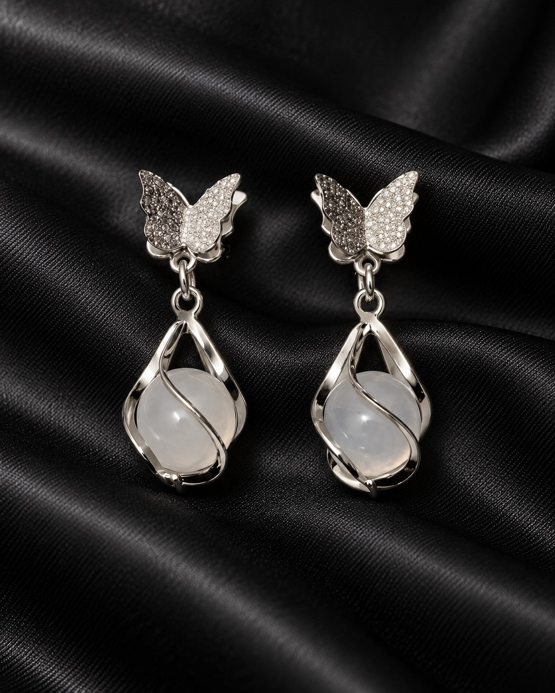 ZILURA Papillon Pavé Butterfly Orb Drops - silver-tone artificial earrings