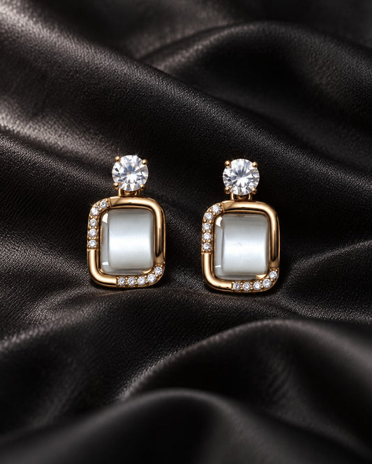 ZILURA Aurelia Cat-Eye Rectangle Drops - gold-tone artificial earrings