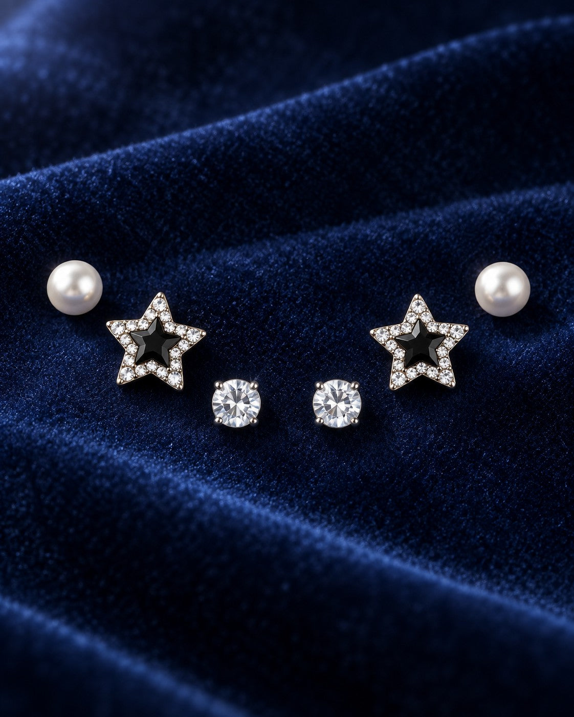 ZILURA Starry Night Stud Set - silver-tone artificial earrings