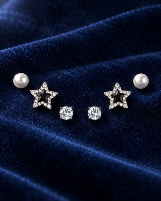 ZILURA Starry Night Stud Set - silver-tone artificial earrings