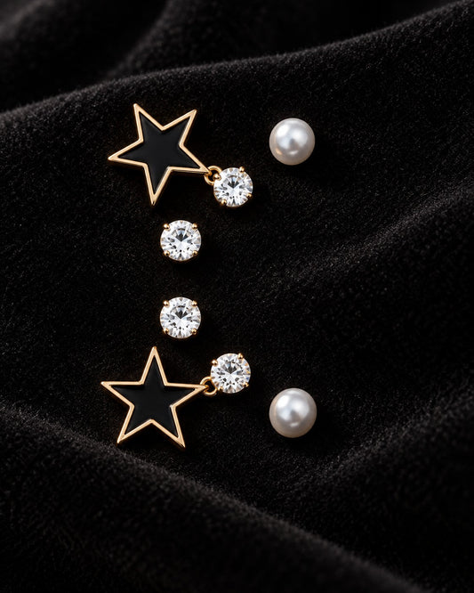 ZILURA Noir Star Stud Set - gold-tone artificial earrings
