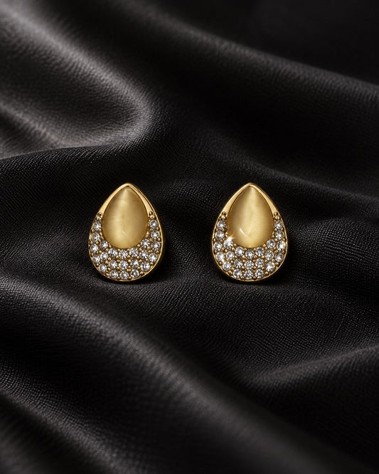 ZILURA Dewdrop Pavé Cat-Eye Studs - gold-tone artificial earrings