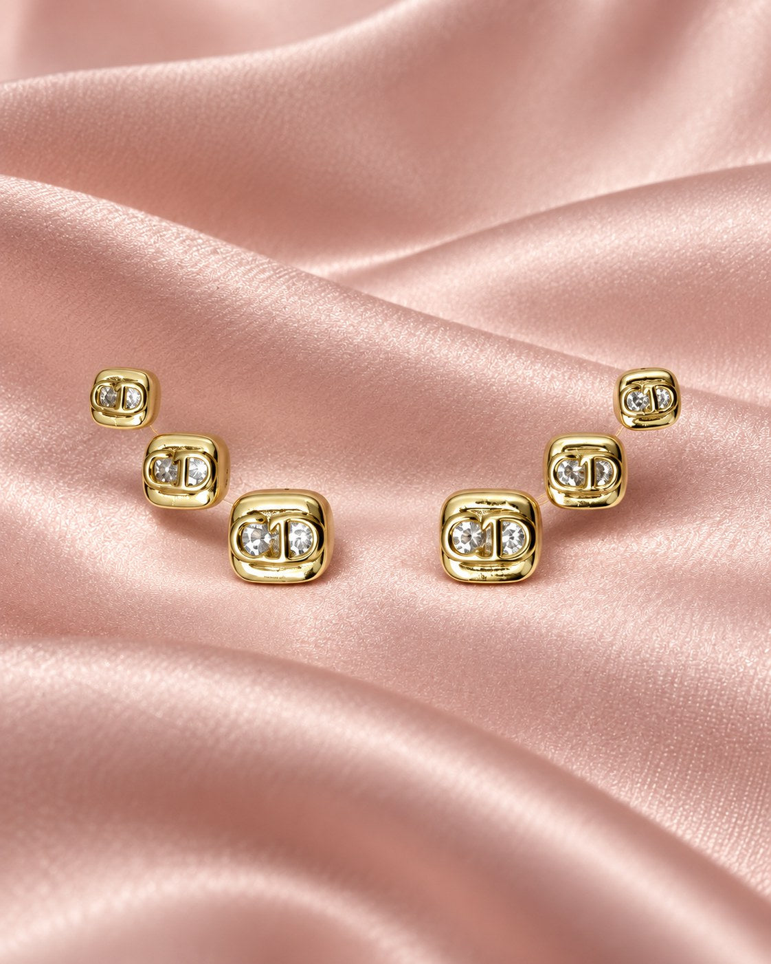 ZILURA Seraphine Crystal Cushion Stud Trio - gold-tone artificial earrings
