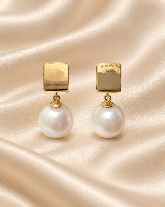 ZILURA Grace Square Pearl Drops - gold-tone artificial earrings