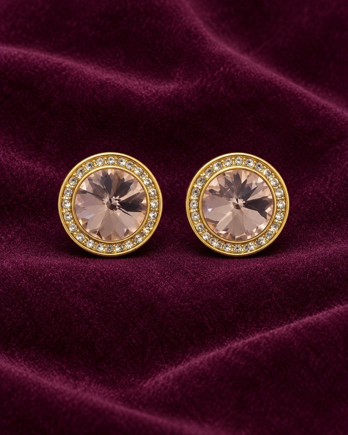 ZILURA Rosé Rivoli Halo Studs - gold-tone artificial earrings