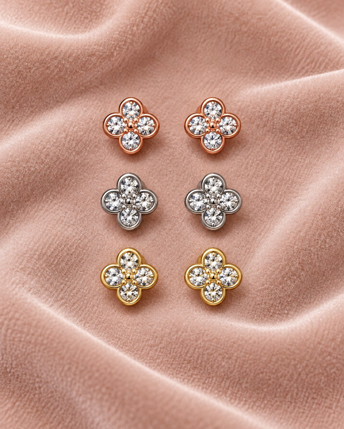 ZILURA Clover Trio Tri-Tone Stud Set - gold-tone artificial earrings