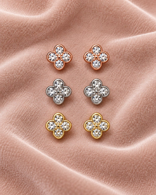 ZILURA Clover Trio Tri-Tone Stud Set - gold-tone artificial earrings