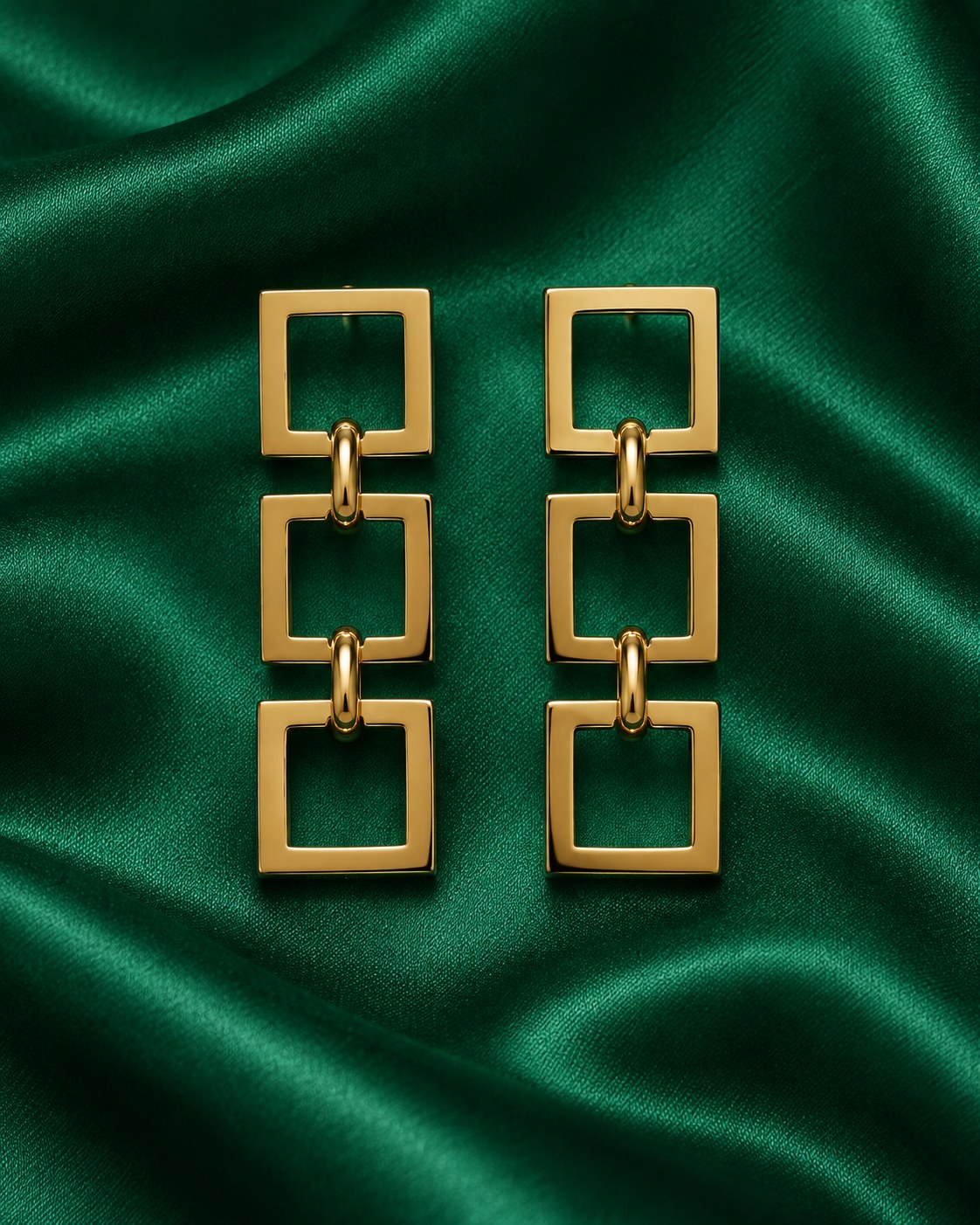 ZILURA Tessera Triple Square Link Drops - gold-tone artificial earrings
