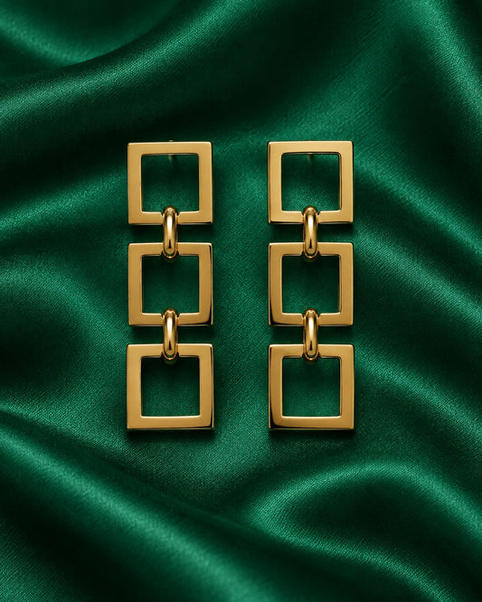 ZILURA Tessera Triple Square Link Drops - gold-tone artificial earrings