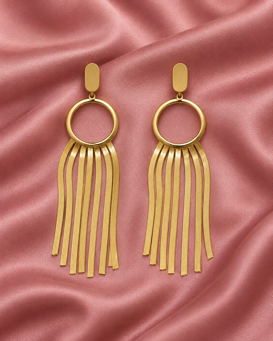 ZILURA Cascade Gold Fringe Earrings - gold-tone artificial earrings