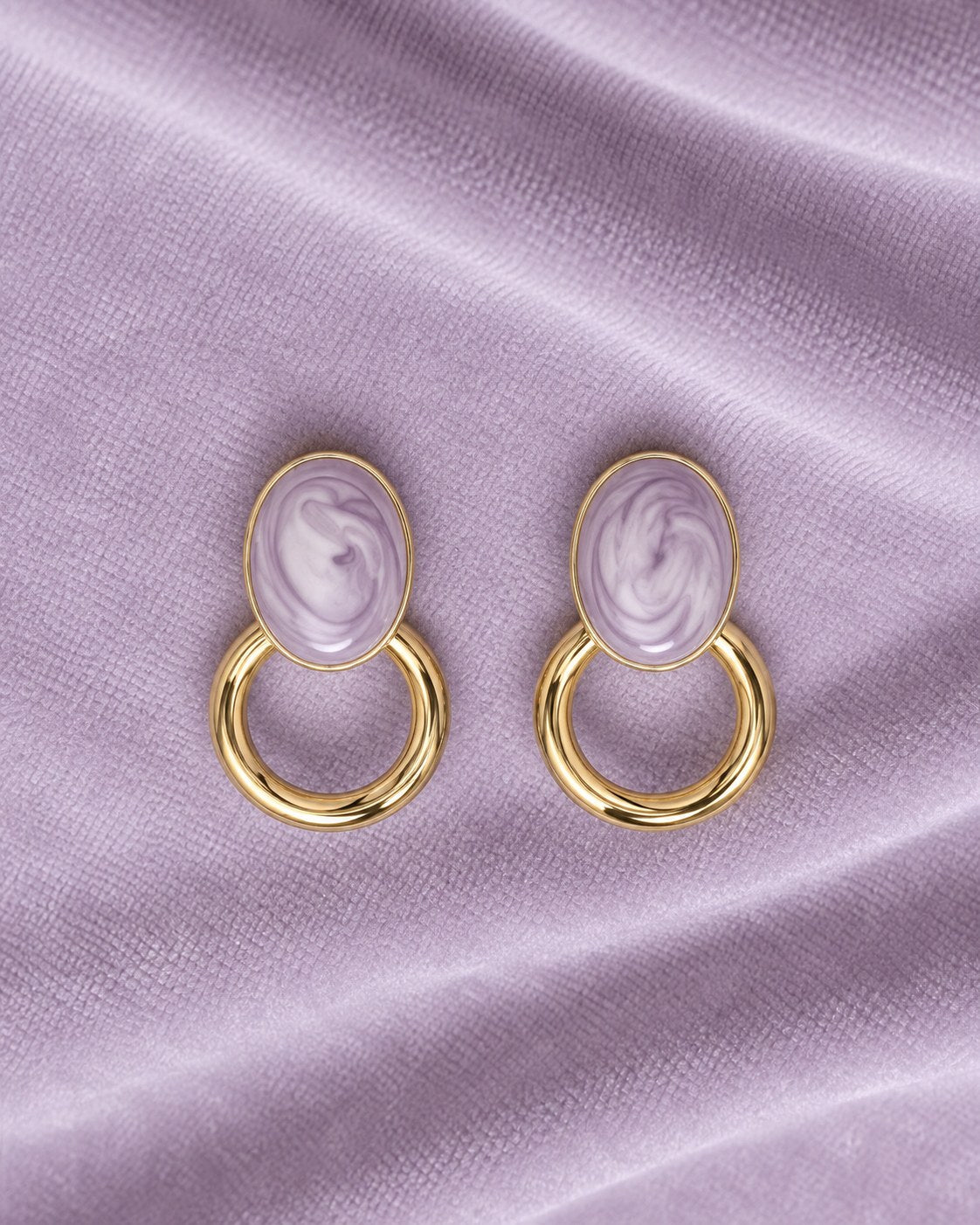 ZILURA Lilac Marble Enamel Hoops - gold-tone artificial earrings