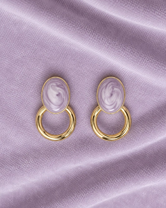 ZILURA Lilac Marble Enamel Hoops - gold-tone artificial earrings