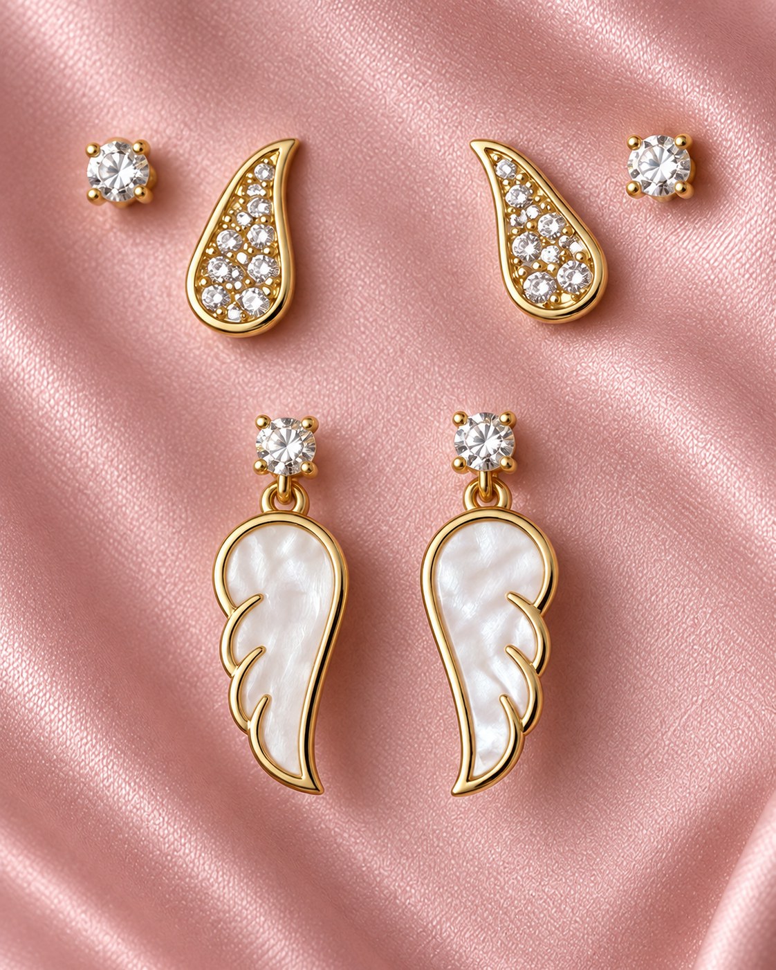ZILURA Angel Wing Stud Set - gold-tone artificial earrings