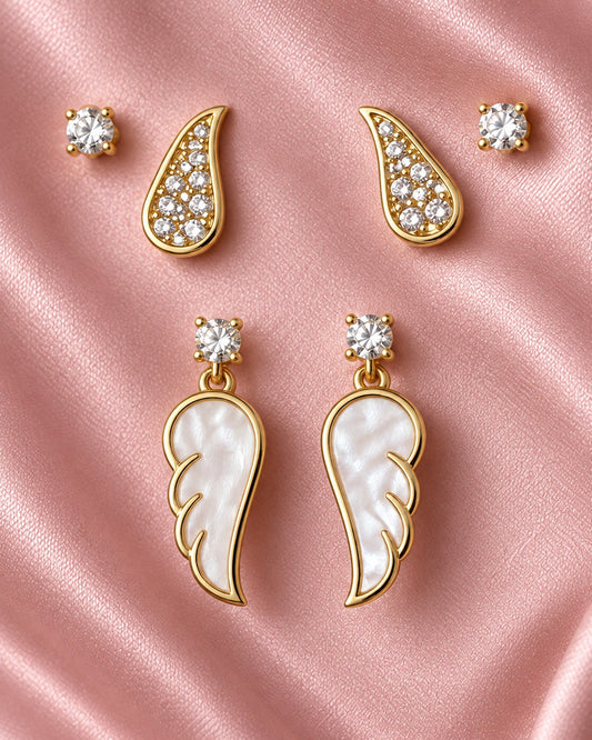 ZILURA Angel Wing Stud Set - gold-tone artificial earrings